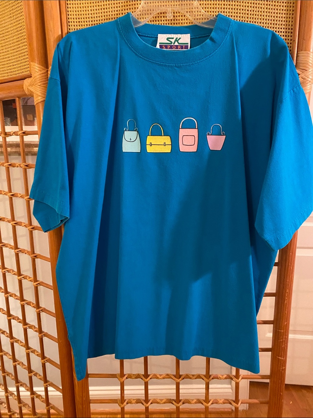 Teal Short Sleeve Graphic Tee with Purse Motif
